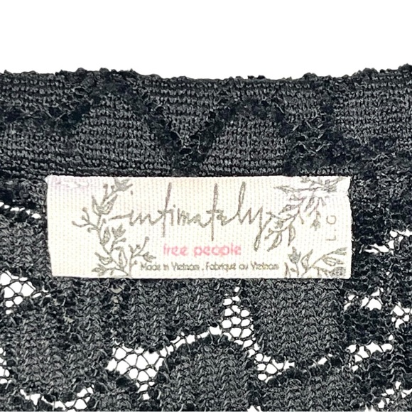 Intimately Free People Floral Black Lace Burnout Velvet V-Neck Top Size Large - Picture 6 of 9